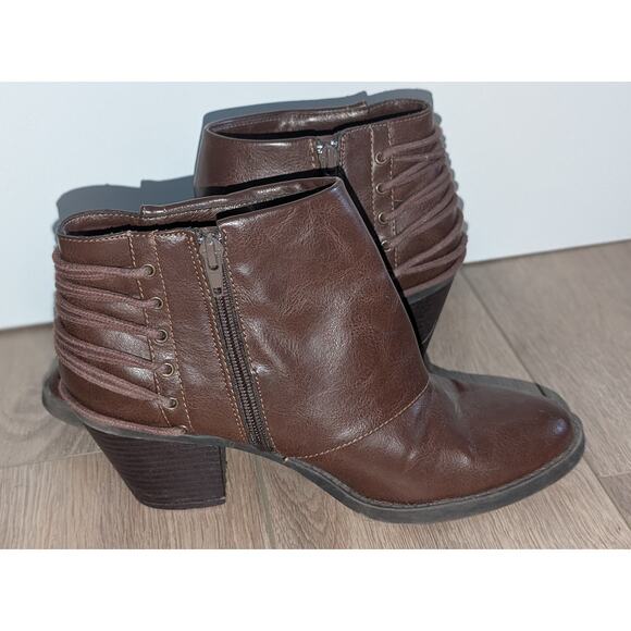 Womens Rampage Tailspin Lace-up Stacked 2.5 in Heel Booties Chestnut Brown 8.5 M - Picture 7 of 10